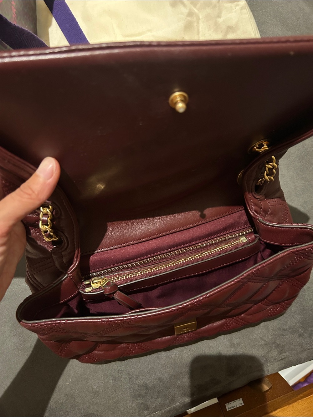 Tory Burch Quilted Leather Shoulder Bag and Wallet - Plum with Gold Hardware - Picture 5 of 7